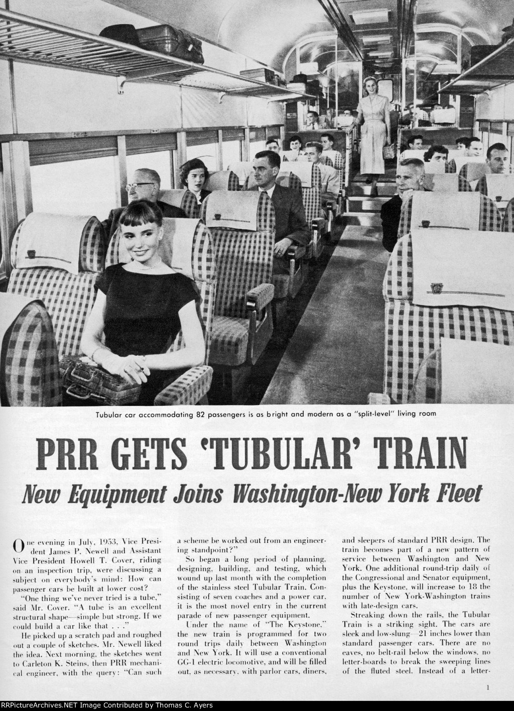 "PRR Gets 'Tubular' Train," Page 1, 1956